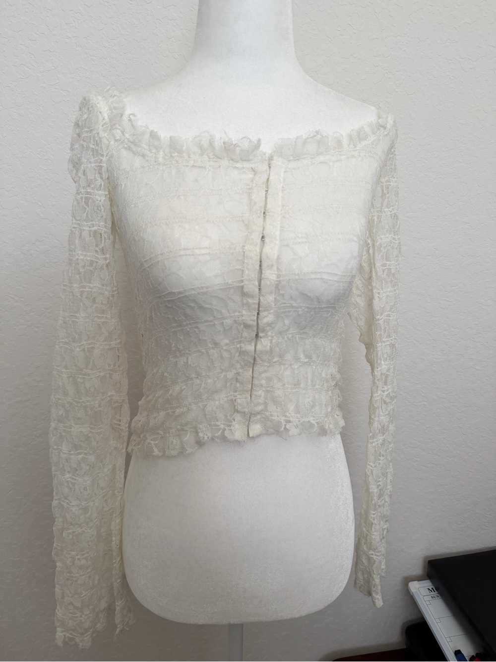 Free People Lace Off-Shoulder Long-Sleeve Crop Top